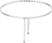 [Aphumedc] Waist Chains for Women, Silver Plated Body Chains, Adjustable Waist Chain, Metal Body Belly Chain for the Waist, Chain Chunky Belt, Long Hollow Belt for Jean Pants Dress, Silver