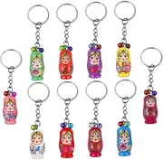 SHERCHPRY 10pcs Party Giveaways Mini Babushka Doll Kids Nesting Matryoshka Keychain Stacking Doll Keychain Kids Wooden Toys Russian Dolls Keyrings Puzzle Stainless Steel Ornament, Random Color, 3.4x1.7cm