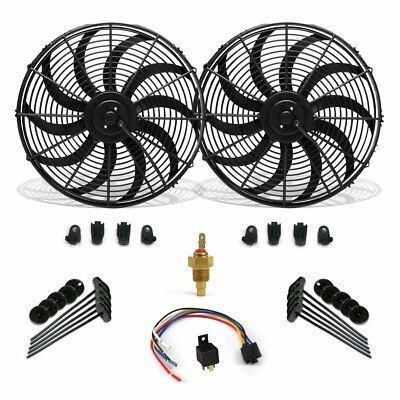 Super Cool Pack 16" S Blade Fans, Fixed Temp Switch, Harness, Bracket Additive (for: Porsche)