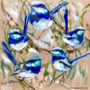 4PK Lilli Rock Blue Wrens & Gum Coaster Set Dolomite/Cork Square 11x11cm