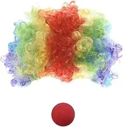 Multi-color Clown Wig and Clown Nose for Costume Accessory