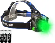 LED Headlamp Waterproof Head Torch Light with Zoomable and 3 Mode Green