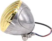 Pizgear Motorcycle Universal Retro Finned Grill Headlamp Headlight, for Harley, Cafe Racer, for, Chopper Bobber Motorcycle Headlight Assembly(Gold)
