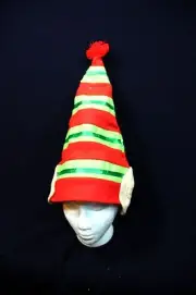 ELF HAT WITH EARS STRIPES WITH SATIN ACCENT STRIPES SANTA'S HELPER CHRISTMAS