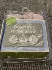 Playette Printed 73x105cm Cotton Travel Cot Fitted Sheet Baby Bed Pink Elephant.