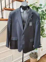 Awearness Kenneth Cole Solid Blue Wool Single Breasted Two Buttons Blazer 54L