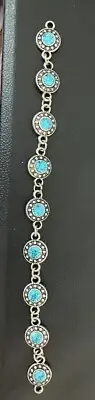 Tibetan Silver Aquamarine Colored Connector Beads. 1 String. DIY Jewelry.9 Beads