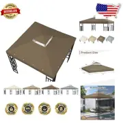 10x10 Waterproof Grill Canopy Replacement Cover - Brown Double Roof Design