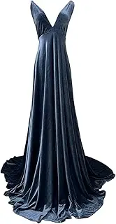 [D&J DON&JUDY] Velvet Maternity Sexy V-Neck Backless Fitted Gown Maxi Photography Dress for Baby Shower Photo Props Dress