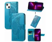 J27 Flip Phone Case Butterfly Flower Embossed Shockproof Phone Case for iPhone 14 Pro Max 6.7 inch