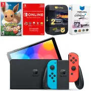 Nintendo Switch Red/Blue OLED + Pokemon Let's Go, Eevee! + NSO 1 Year Membership