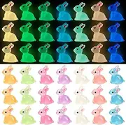 JOISHOP 100pcs Easter Mini Luminous Resin Bunny, 7 Colors Mini Resin Animals Tiny Little Small Resin Rabbit Glow in The Dark for Dollhouse Micro Fairy Garden Decor Easter Egg Fillers Party Favors