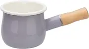 FYUEROPA Enamel Milk Pot, Butter Warmer Non-Stick Mini Saucepan, 4 Inch 17 Oz Small Cookware with Wooden Handle(Purple)