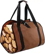 Log Baskets 1pc Firewood Log Carrier Tote Bag, Canvas Firewood Holder, Extra Large Durable For Fireplaces, Wood Stoves, Camp Firewood Basket(Dark Brown)