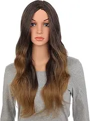 Onedor 28 Inches Curly Honey Dark Blonde Synthetic Hair Wig with Wig Cap