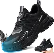 [LANGTAN] Steel Toe Shoes for Men Women Work Shoes Sneakers Comfortable Lightweight Safety Shoes Puncture Proof Slip Resistant Work Utility Shoes