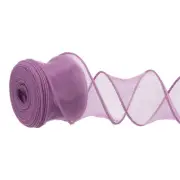 1-1/2"x10Yd Wired Chiffon Ribbon Fishtail Yarn Sheer Organza Ribbon Purple