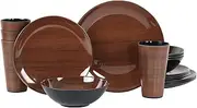 DAPOTO Melamine Dinnerware Set for 4-16 Pcs:Camping Dishes Set with Dinner Plates,Salad Plates,Cups and Bowls.Lightweight and Unbreakable.Indoor and Outdoor Use.Woodgrain.
