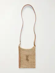 [SAINT LAURENT] SAINT LAURENT - Oxalis Mini Leather-trimmed Appliquéd Raffia Shoulder Bag - Light brown - One size One size Brown