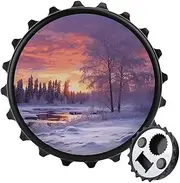 Magnetic Bottle Opener Round Fridge Magnets Winter Landscape Portable Opener Funny Beer Opener Decorative Refrigerator Magnets For Home Bar Kitchen Office Black