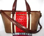 Brahmin Mini Asher Cabana Orange Brown Chalk Croco Embossed Leather Bag NWT $275