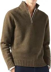 [Gsywaipei] Men's Mock Neck Knit Pullover Soft Casual Slim Fit Knits Sweaters Quarter Zip Solid Male Knitted Sweater, Green1, XXL