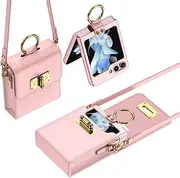 Cross-Body Mini Backpack Phone Case Suitable for Samsung Galaxy Z Flip 6, Folding Leather PU Bag with Chain for Z Flip6, Multi-Function Holster (Pink (Bag&Case), for Flip 6)