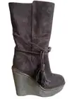NEW Yves Saint Laurent Chocolate Suede Shearling Platform Wedge Boots Size 6 36