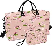 Large Bag Sport Training Bag Carry on Bag with Adjustable Strap for Gym 2 Pcs Set Pattern Cherry Branches Bees Blossoming Pink, Multi, One Size, Modern/Fitted, Multi, One Size, Modern/Fitted