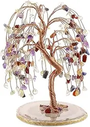 Jovivi Natural 7 Chakra Healing Crystals Quartz Tree Tumbled Gemstone Stones Money Tree, Geode Agate Slices Base Feng Shui Ornaments Home Decoration for Wealth and Luck 5.5"-6.3"