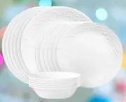 Corelle Embossed Bella Faenza 18 piece Dinnerware Set Service for 6 NEW