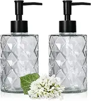 Glass Soap Dispenser with Black Pump, Bathroom Soap Dispenser Set(2 Pack, 11Oz.) Premium Thick Soap Pump Bottles, Refillable Kitchen Liquid Soap Bottle for Hand Sanitizer, Lotion (Clear, Black Pump)
