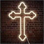 Hanging Art Neon Signs Jesus Cross Neon Sign LED Light Brightness Adjustable Wall Art Decor Lamp Hanging USB for Home Room Bedroom Party 40cm×28cm