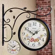 Station Clock Double-Sided Wall Clock Retro Station Clock Outdoor Area, Vintage Antique-Look Holder Station Clock for Indoor Garden, Old Station Clock A