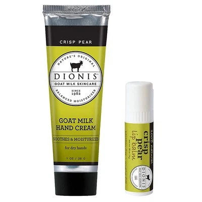 Dionis Goat Milk Skincare Crisp Pear Scented Hand Cream & Lip Balm Set (1 oz and