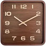 SABALON Wall Clock Wood Square Wall Clock Vintage Clock Walnut Mute Chinese Simple Seat Clock No Punch Living Room Wall Clock Alarm Clock Wall Clocks(Large)