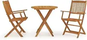 [vidaXL] Acacia Wood Folding Garden Dining Set - 3-Piece Round Table and Chairs, Brown, Outdoor Deck Furniture with Parasol Hole