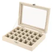 7 Slots Velvet Ring Jewelry Box Organizer 24 Grid with Glass Lid, Beige