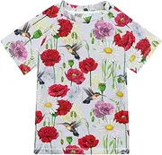 [ODAWA] Colorful Flowers Hummingbirds Kids Swim Shirts UPF+ 50 Quick Dry Shirt Surfing Beach Shirts