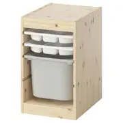 TROFAST storage combination with box/trays, light white stained pine white/grey, 32x44x53 cm