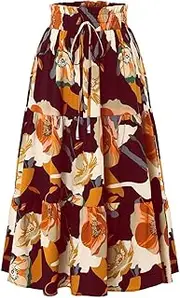 [Generic] Swim Skirt with Shorts for Women Comfy Tiered Elastic High Waisted Skirts Vacation A Line Flowy Swing Long Skirts Pleated School Skirt for Girls with Collar Shirt