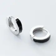 925 Sterling Silver Hoop Earring Black - L