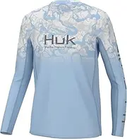 [HUK] Unisex Kid's Standard Icon X Pattern Long Sleeve, Fishing Shirt, Inside Reef Fade-Crystal Blue