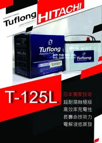 在飛比找Yahoo!奇摩拍賣優惠-【鋐瑞電池】日本 日立 Tuflong T125 汽車電池 
