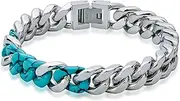 PHNIBIRD Cuban Link Bracelet for Men 316L Stainless Steel with Turquoise Unique Hip Hop Bracelet for Boys Miami Cuban Chain for Party