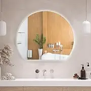 Viviendo LED Round Mirror, 60x70cm, Half Circle Wall Mounted Vanity Mirror, Anti-Fog Smart Touch Mirrors for Bathroom, Backlit Illuminated with Dimmable Lights, Waterproof
