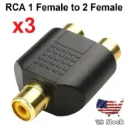 x3 Gold Female RCA Phono to Twin Female RCA Y 2-Way Audio/Video Splitter Adapter