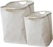 2pcs Dirty Clothes Organizer Blanket Huge Two Bins Wicker Woven Laundry Basket Dual Laundry Basket with Lid Cart Bundle Storage Containers Bucket Hay Large Beige Cotton Linen