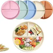 Emapoy Unbreakable Divided Dinner Plate Set of 5, Wheat Straw, BPA Free, 9 Inch, Multicolored, Round, Microwave & Dishwasher Safe, Portion Control Plates for Kids & Adults