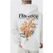 Mens White Tall Floral Back Print Oversized Hoodie